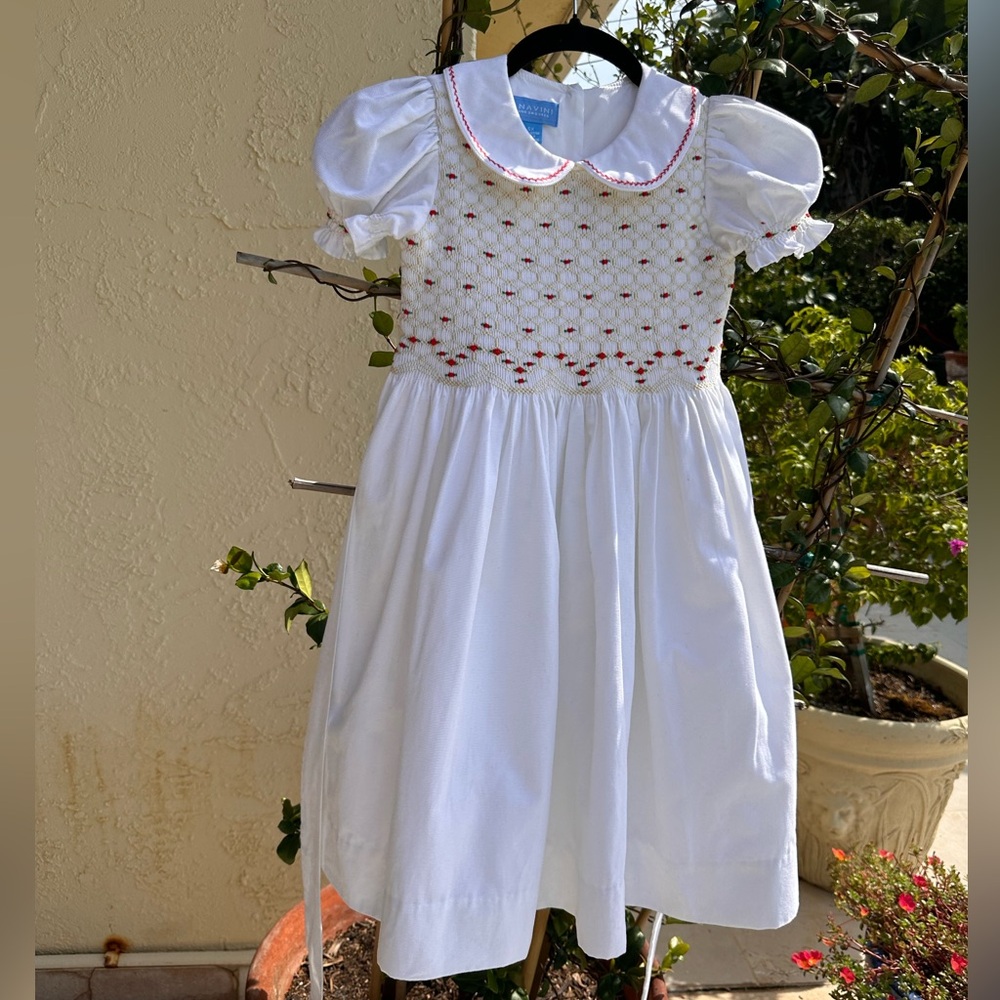 Anavini Couture Girls White Cotton Pique Dress w Red Roses Size 6 $165. MintNWOT